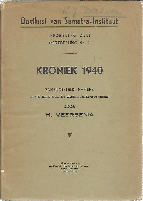 Kroniek 1940. Oostkust van Sumatra-Instituut. Afdeeling Deli - Mededeeling No. 1. VEERSEMA, H.